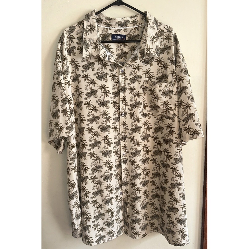 Visitor Premium Palm Tree Button Up Short Sleeve Mens Stretch Shirt 4XL Hawaiian